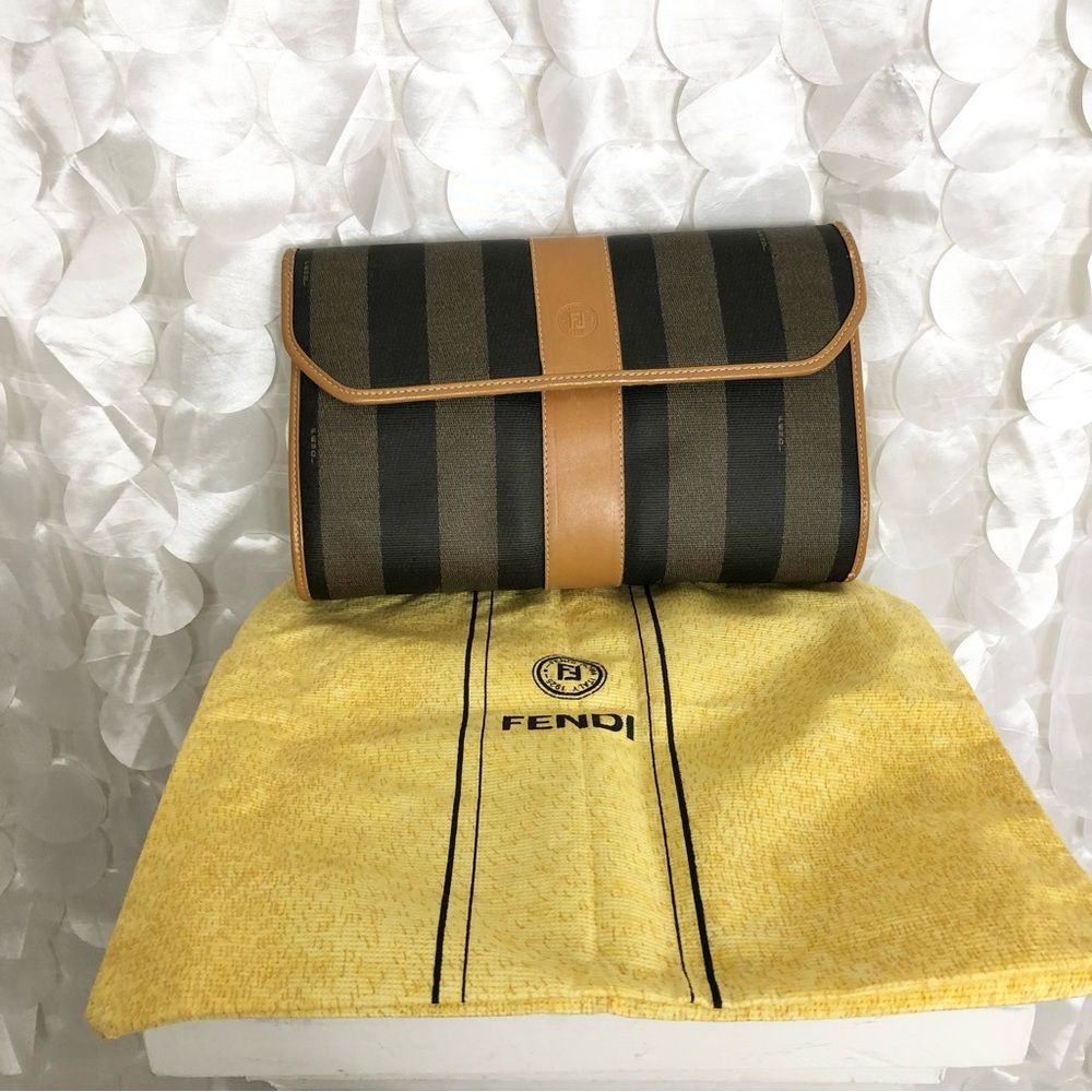 Vintage @ authentic Fendi Pequin  Clutch Handbag Late 80’s